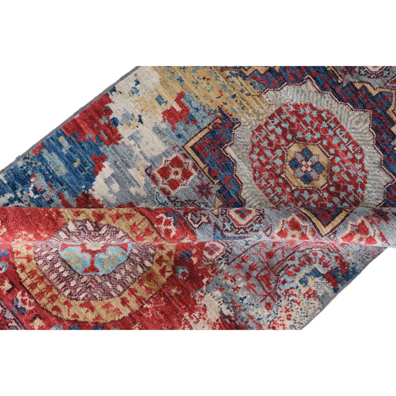High-Quality Hand-Knotted Red And Blue Area Rug