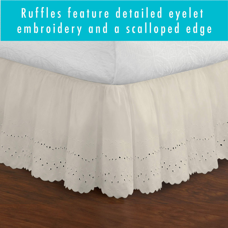 Ivory Ruffled Eyelet Cotton Polyester Queen Bed Skirt