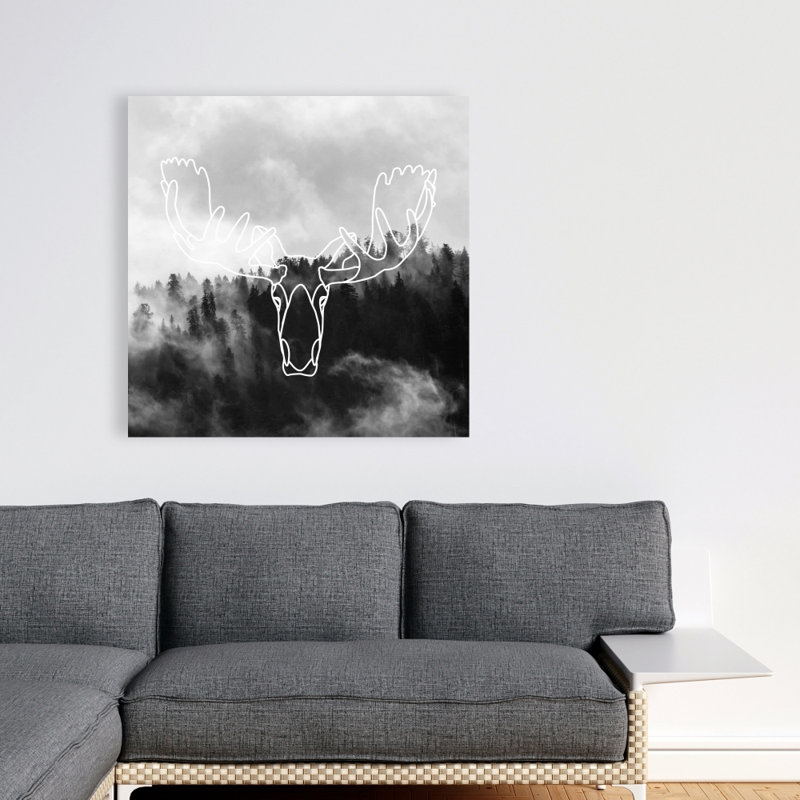 Minimalist Moose Head - Grey Animals Canvas for Home Decor