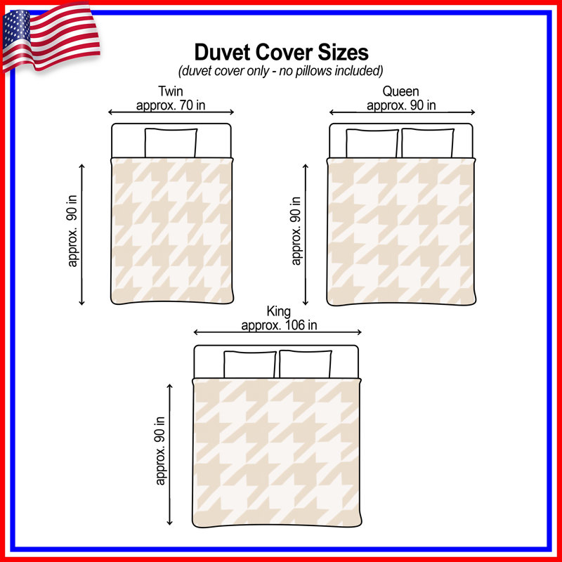 Beige Houndstooth Pattern Duvet Covers, Queen