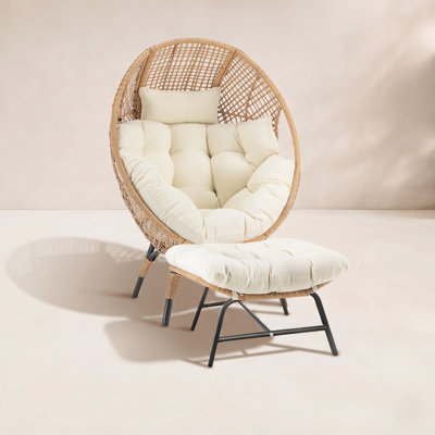 Brose Bagryana 2-Piece Outdoor Wicker Egg Chair Set with Ottomans and Cushions