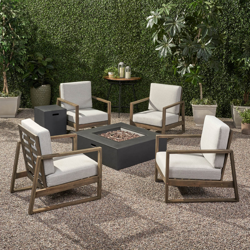 Acacia 4 - Person Patio Conversation Set with Cushions, Gray /Dark Gray Frame / Light Gray Cushion
