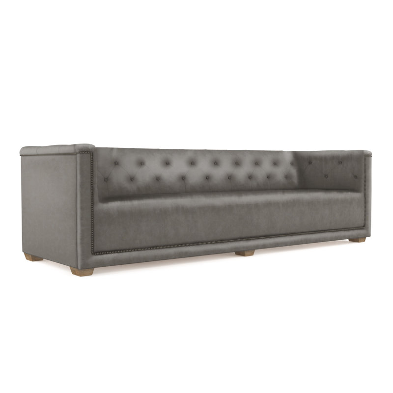 Velvet Sofa, Pumice Genuine Leather, 96"