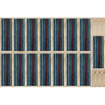 Premium Hotel Quality Machine Printed Distressed Ocean Striped Stair Tread 8" x 26"