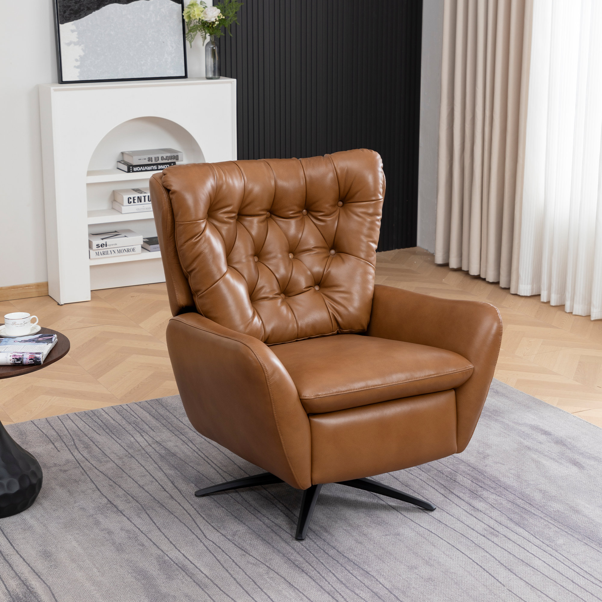 Harrington Swivel Wingback Recliner, Camel