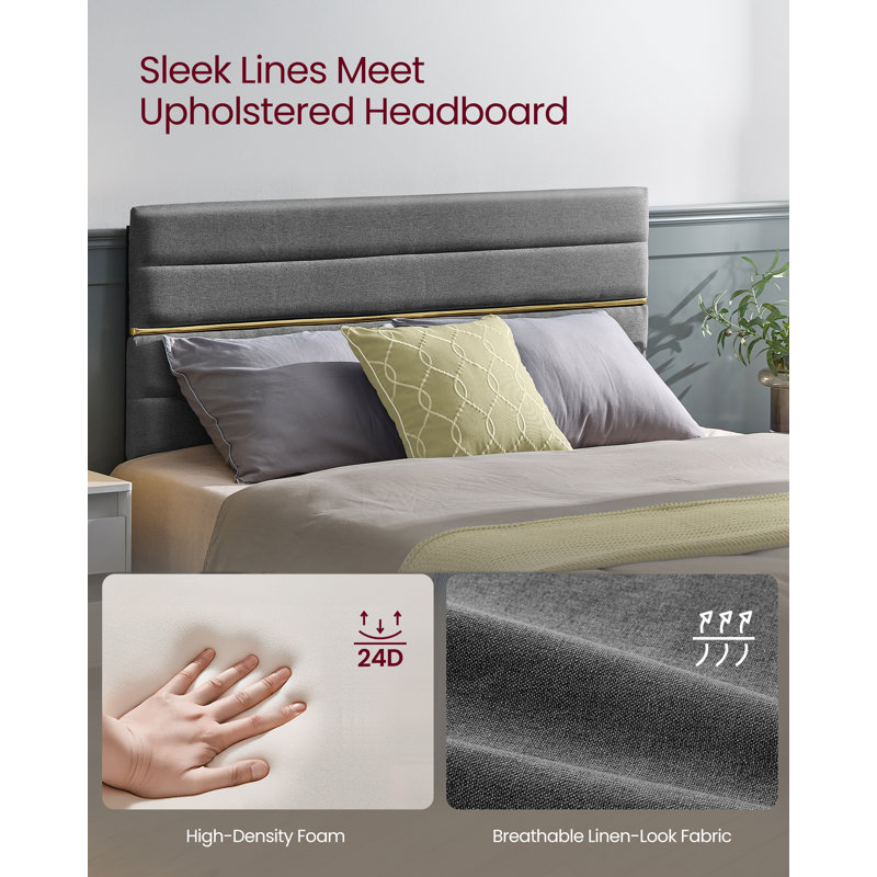 Upholstered Bed Frame with Adjustable Headboard, Grey