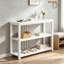 Console moderne pour entrée, table d'appoint en bois à 3 niveaux avec rangement, idéale derrière un canapé dans un couloir ou un salon, en chêne blanc.