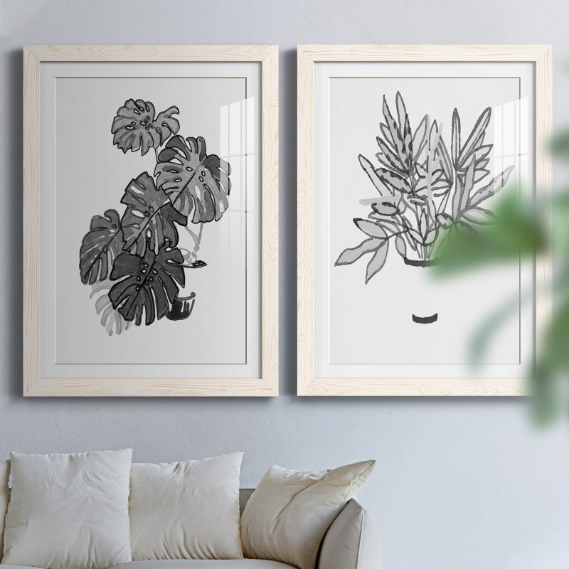 B and W d'intérieur plante III - ensemble de 2 reproductions d'art, H 43,5 po x l 31,5 po x P 1 po, Papier encadré blanc