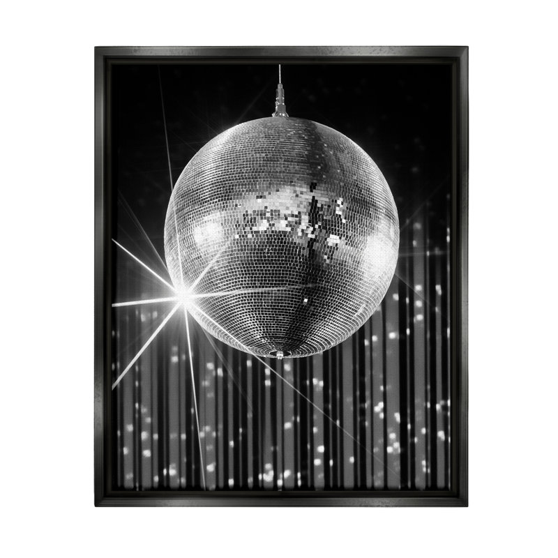 Boule disco noire par Jesse Keith, H 21 po x l 17 po x P 1,7 po, Cadre flottant noir de jais