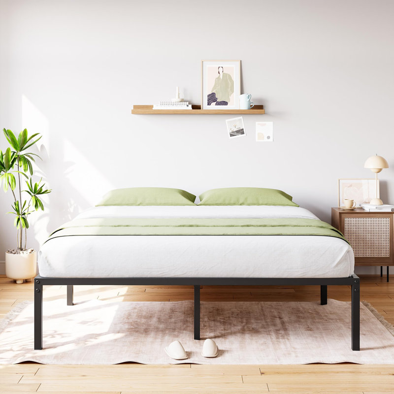 Structure de lit en métal Structure de lit plateforme simple sans sommier, structure robuste et robuste, 14inch Queen