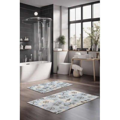 Ensemble de tapis de bain de luxe Eakly (2 pièces), 100% polyester, 16,0 x 23,6 pouces et 23,6 x 39,4 pouces | Conception antibactérienne antidérapante, hauteur de poils de 0,3 po | Lavable à la machine, durable et facile à nettoyer | Idéal pour la décoration de salle de bain