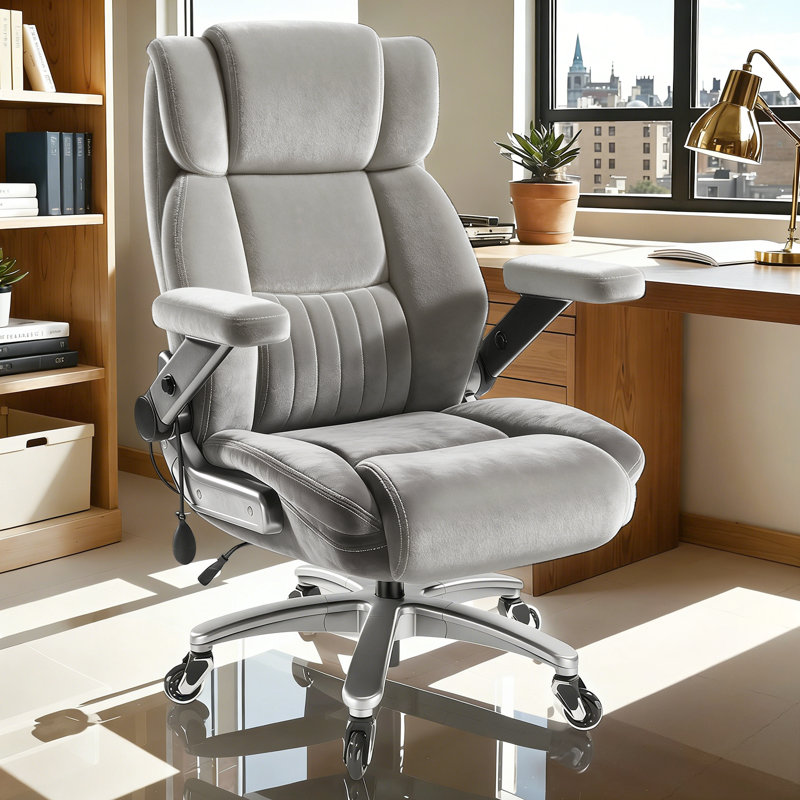 600LBS Fabric Big and Tall Executive Office Chair with 5D Flip Arms and Pocket Spring Cushion, Ergonomic Heavy Duty Desk Chair with Lumbar Support,High Back Cloth Computer Chair,Rubber Wheels
