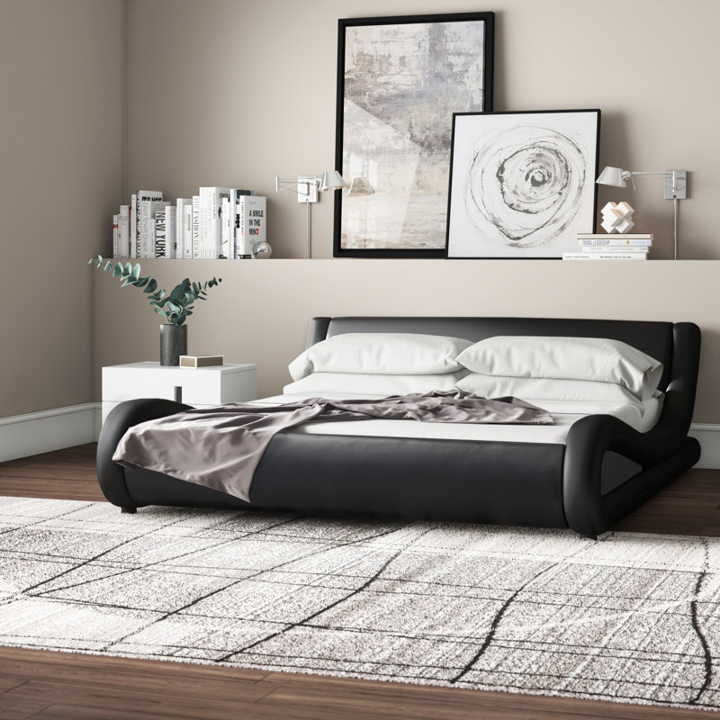 Vegan Leather Platform Bed, King, Black