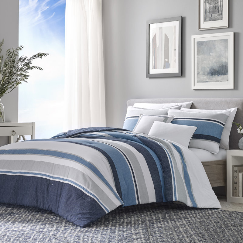 Navy Blue Cotton Twin Reversible Comforter Set with Shams