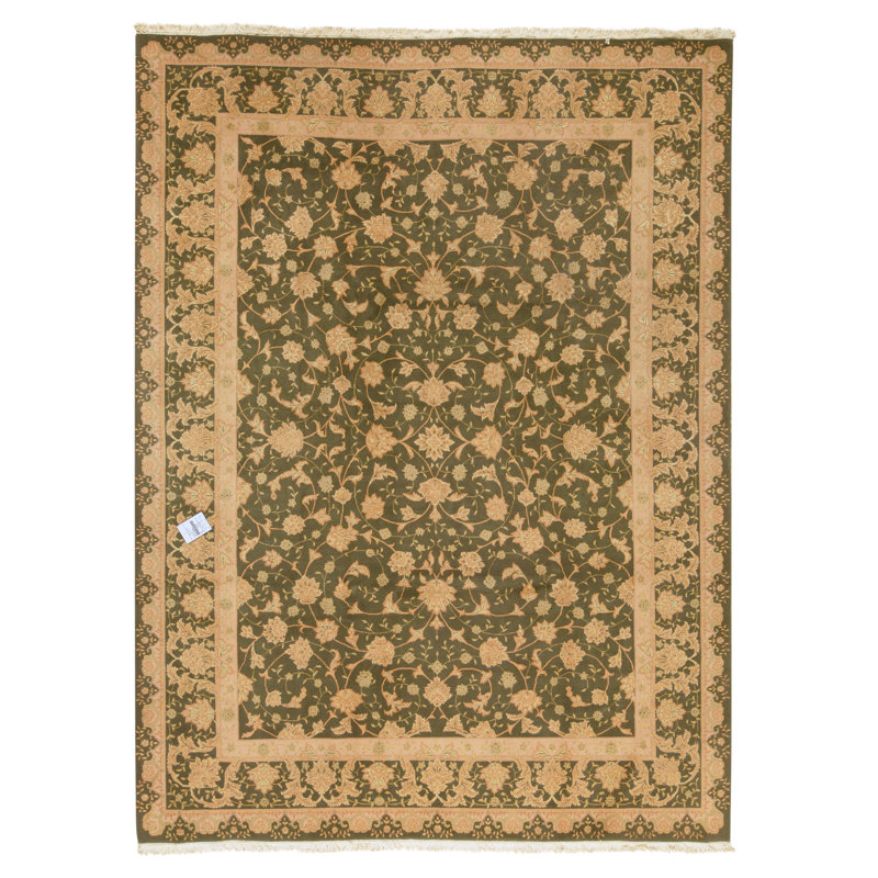 Tapis vert olive de haute qualité noué à la main