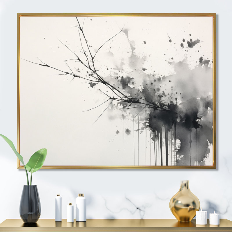 Reproduction d'art mural noir et blanc Pure Serenity I - Minimalisme, Cadre flottant doré, H 12 po x l 20 po x P 1 po