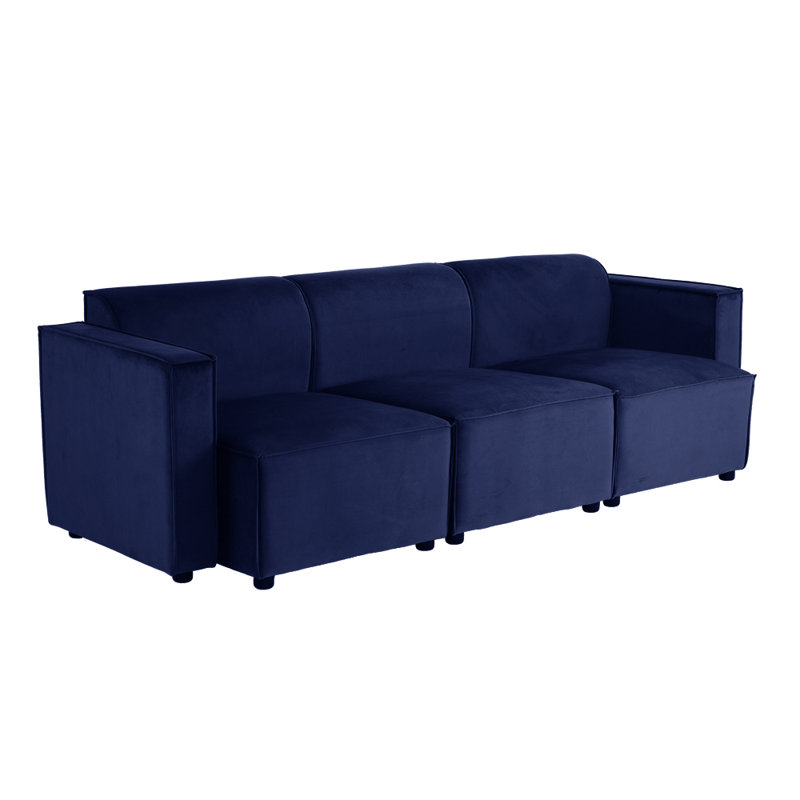 Necie Linen Sofa, 3, Dark Blue