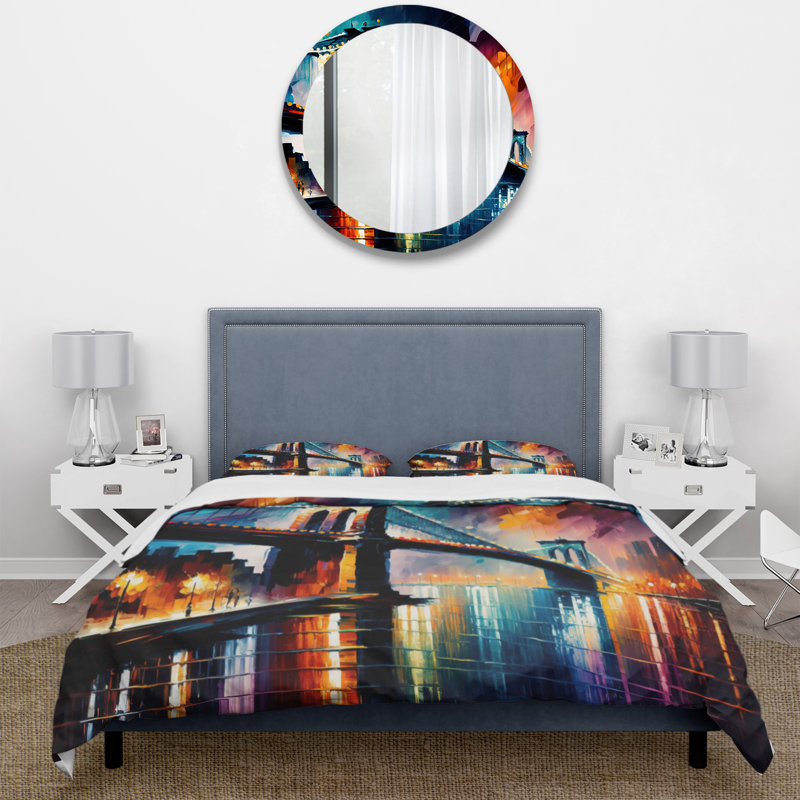 Pont de Brooklyn coloré - ensemble de housse de couette City - microfibre de polyester