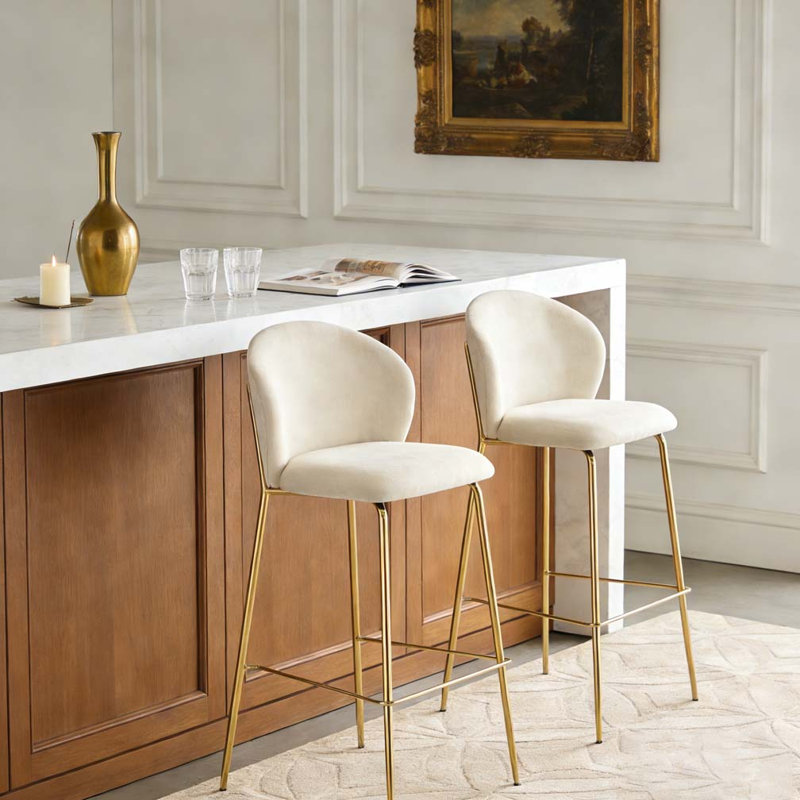 Tabouret de bar rembourré, Beige et or