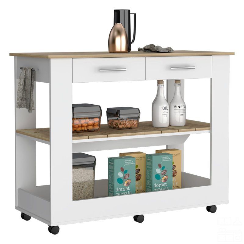 Kitchen Island 46 Inches, Two Drawers