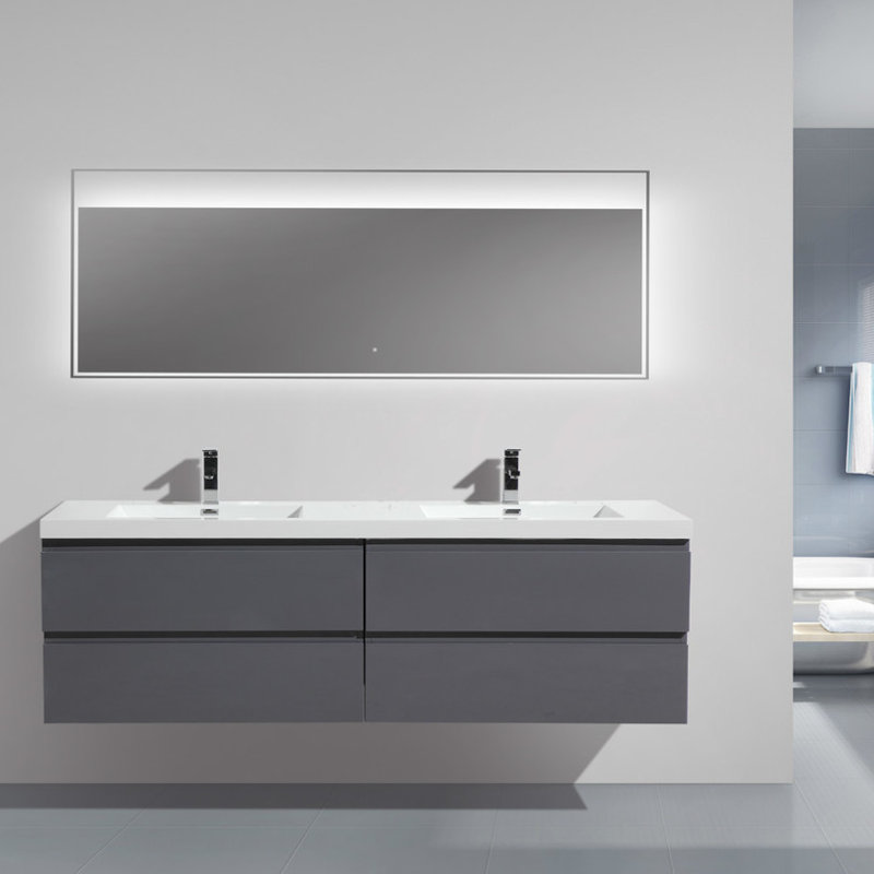 Drason Double Bathroom Vanity with Acrylic Top, High Gloss Gray