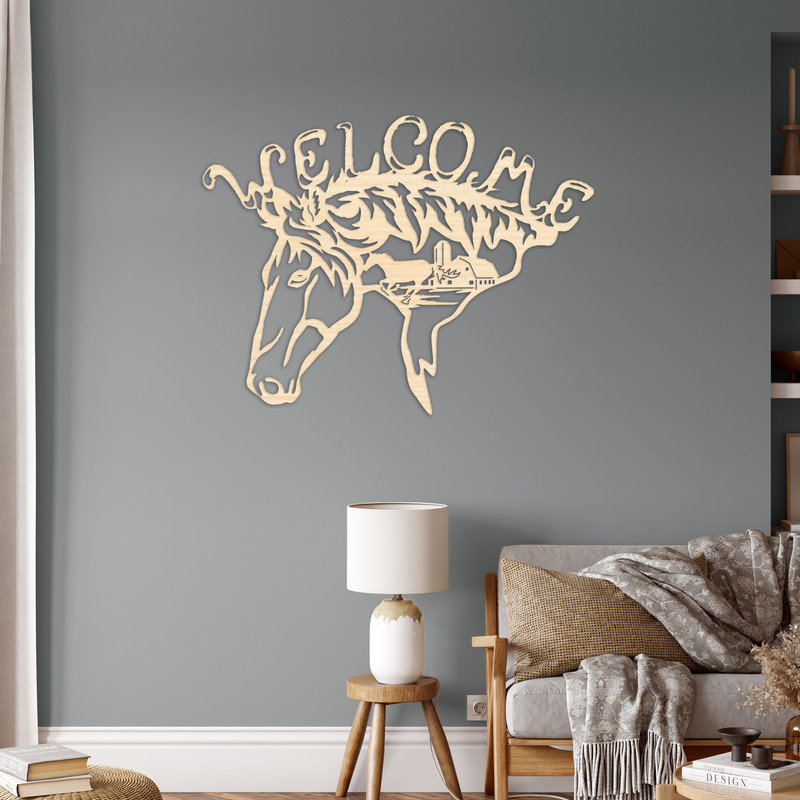 Art mural en forme de cheval avec grange - Argent ACM (18,4 po x 24 po), H 24,5 po x l 32 po x P 0,25 po, Noir