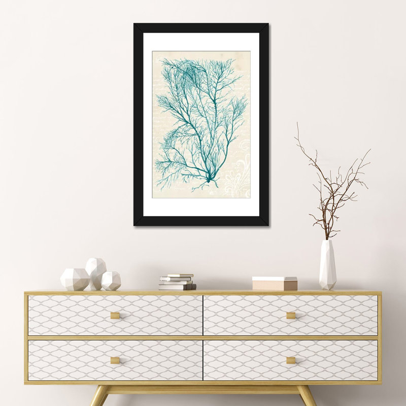 « bleu algues ii », impression sur toile, H 24 po x l 16 po x P 1 po, Papier avec cadre noir, Blanc