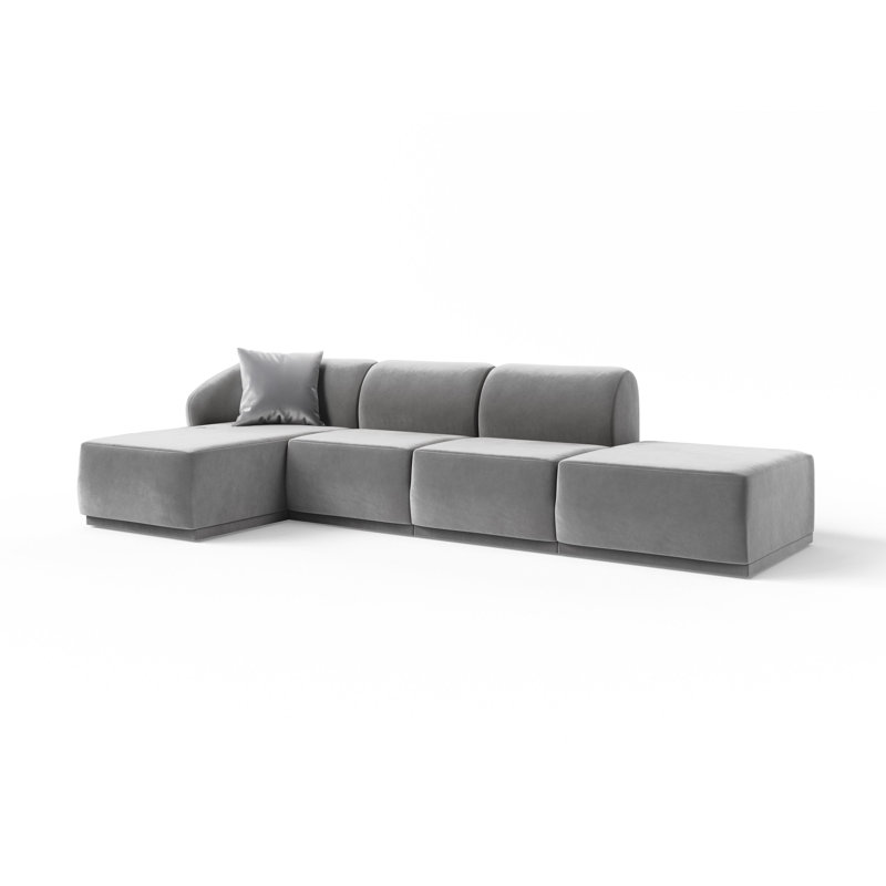 4 Seater Velvet Sofa & Chaise, Gray