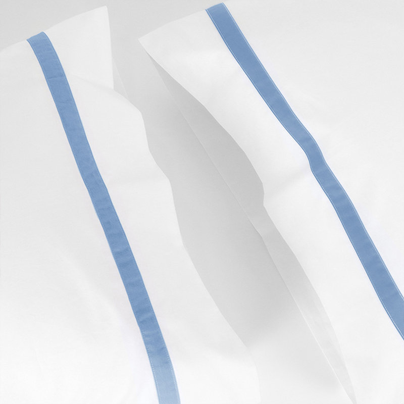 Sunflower Decorative 100% Cotton Percale Striped Crisp Pillowcases Open Snug Fit Pillowcases Set, Light Blue, Queen