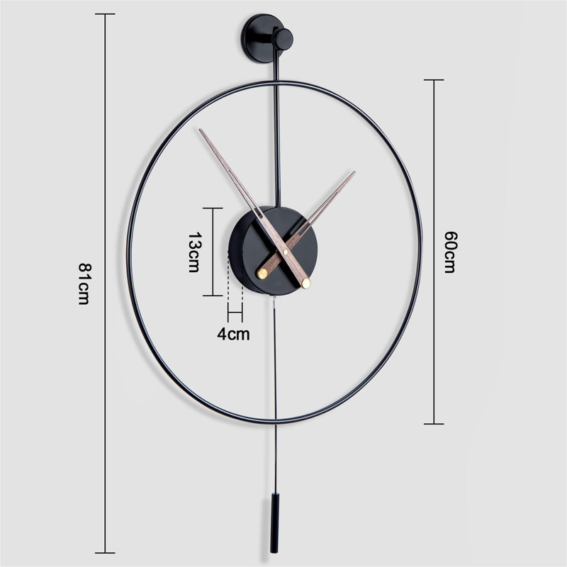 Large Wall Clock Classical Decorative 24In/60Cm With Pendulum Modern Non-Ticking Silent, Black