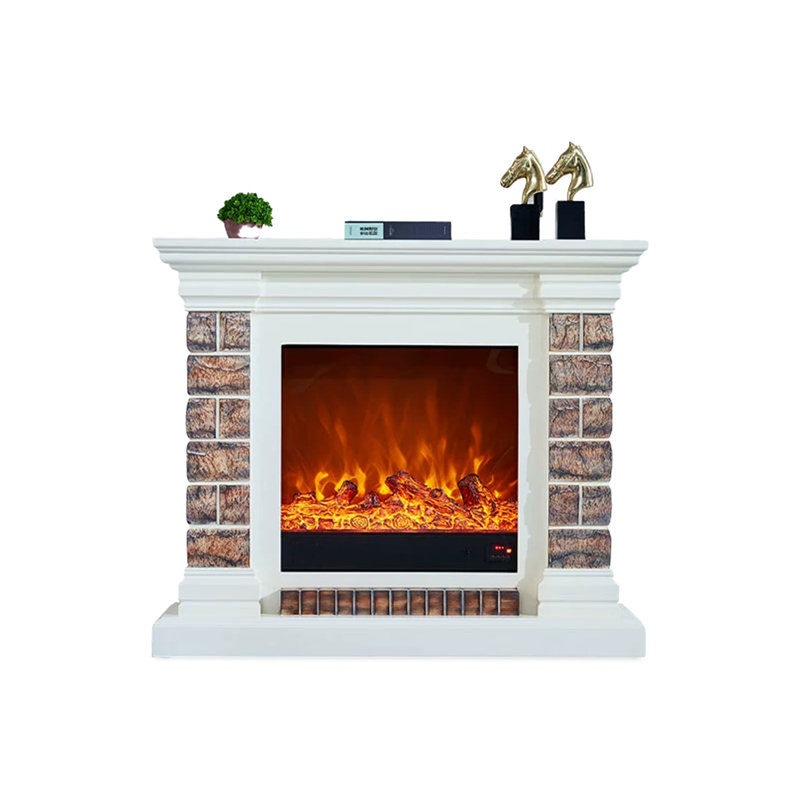 White Solid Wood Electric Fireplace