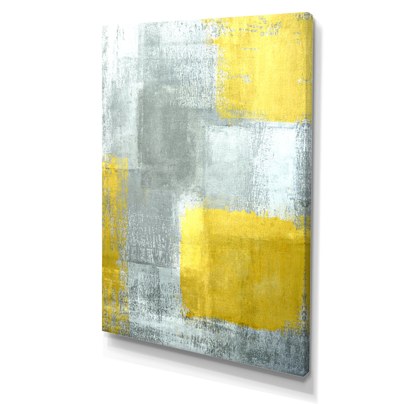«Gray and Yellow Blue Abstract», reproduction d'art sur toile, H 46 po x l 36 po x P 1,5 po, Toile tendue