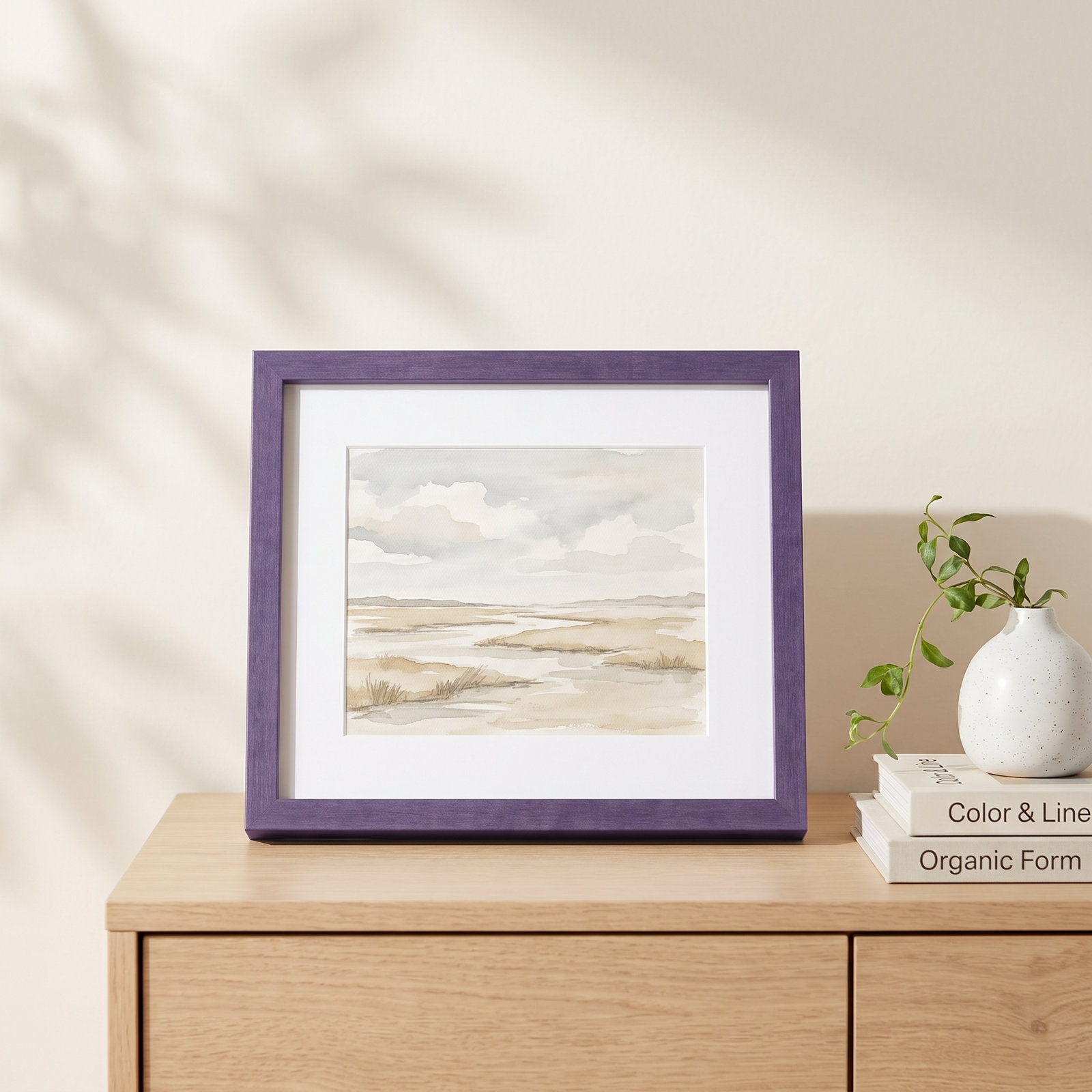 Linnson Wood Picture Frame with Mat, Purple, 16" x 20", 8" x 10"