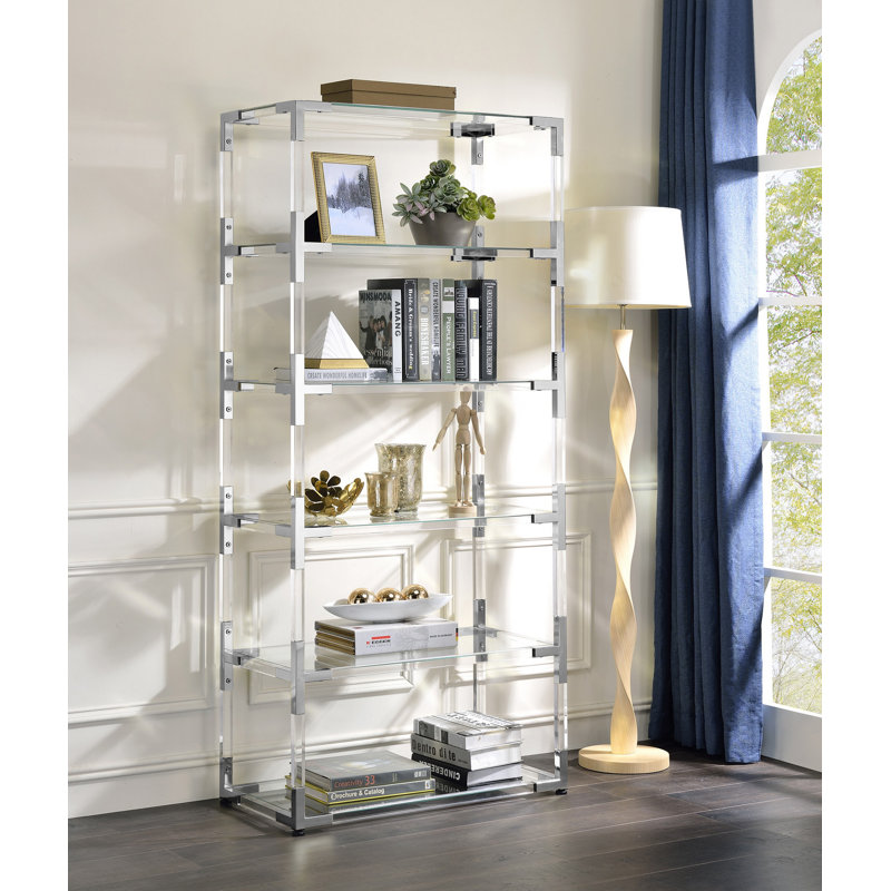 Pinson Etagere Bookcase, Clear/Chrome