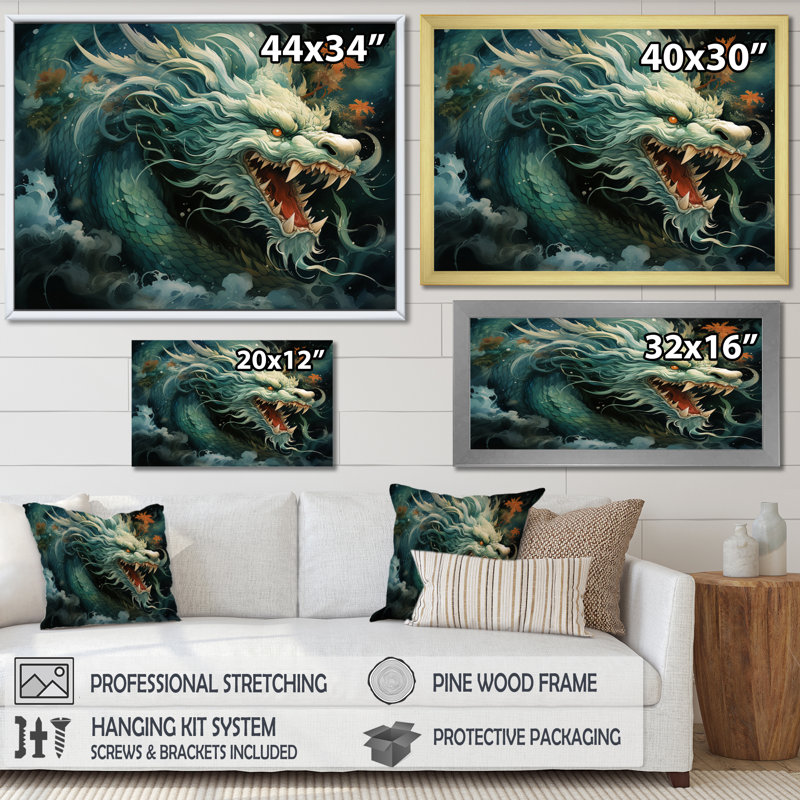 «China Art Jade Dragon I», art mural chinois encadré, Cadre simple blanc, H 16 po x l 32 po x P 1 po