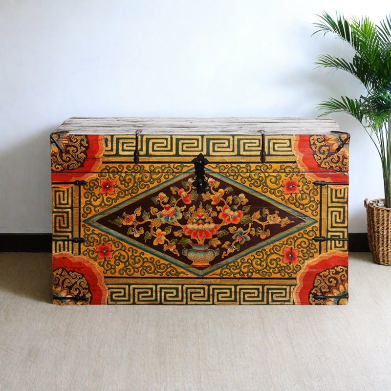 Large Retro Distressed Solid Wood Accent Trunk