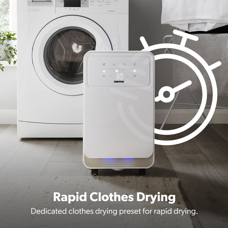 GEEPAS 12L/Day Dehumidifier, 24H Timer, Sleep Mode, 2L Water Tank & Continuous Drainage