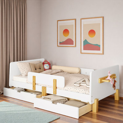 Platform Bed With Storage Drawers, Guardrail, Small Shelf And Hooks by Latitude Run
