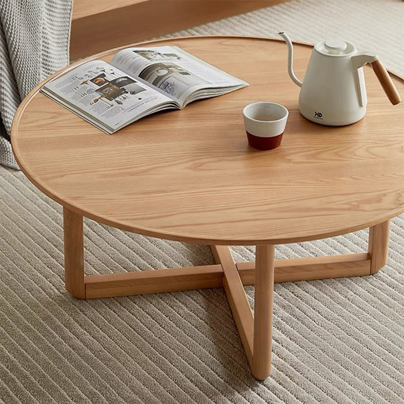 Burlywood Solid Wood Round Coffee Table