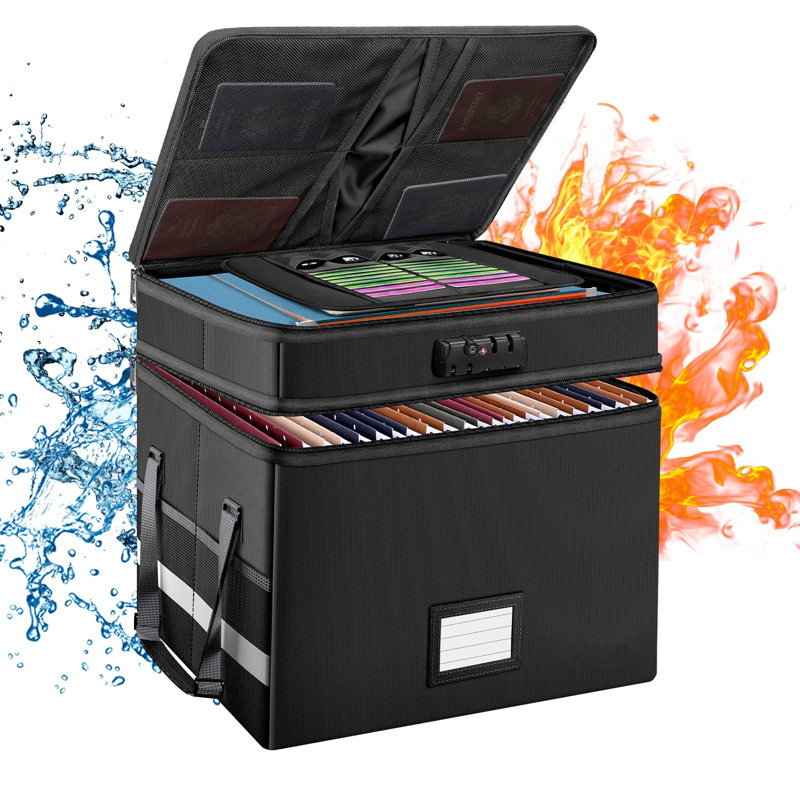 Black Multi-Layer Fireproof and Waterproof Document Storage Box