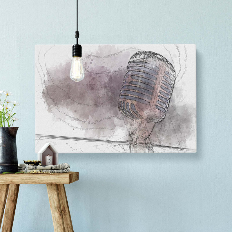 Steel Vocal Microphone In Abstract - Wrapped Canvas Print, 60cm H x 91cm W x 3cm D