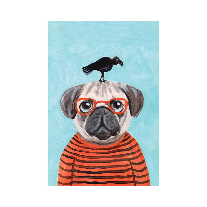 Pug With Crow by Coco De Paris - Wrapped Canvas Print, 20.32 cm H x 30.48 cm W