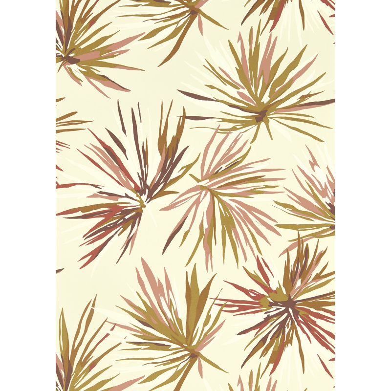 Aucuba Floral Metallic Wallpaper Roll, Gold/Rosewood/Parchment