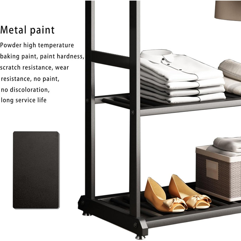 Black Heavy Duty Metal Garment Rack with Shelves and Hooks