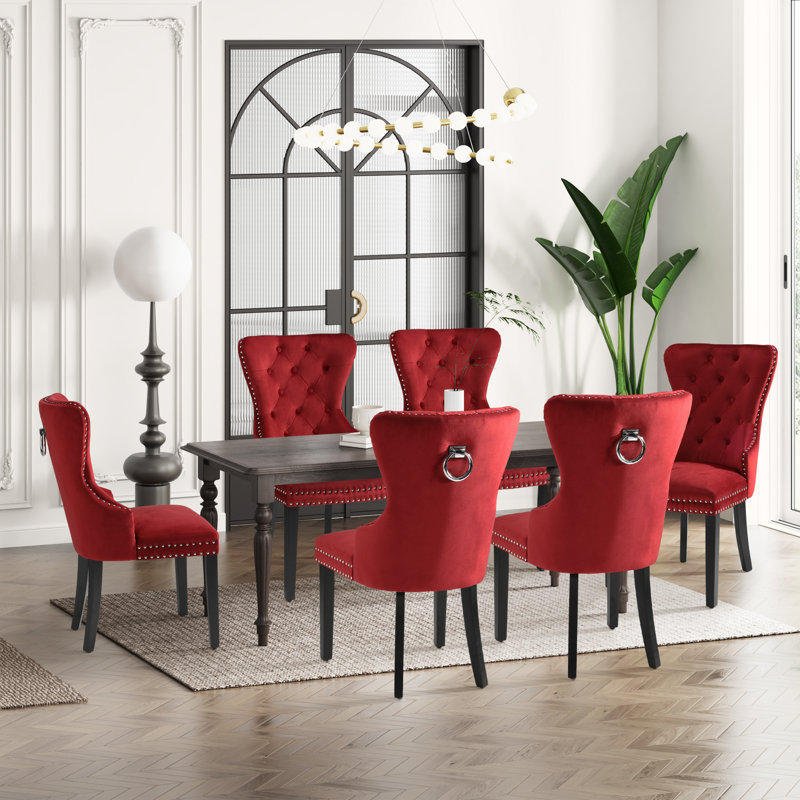 Tufted Velvet Side Chair (Set Of 6), Red