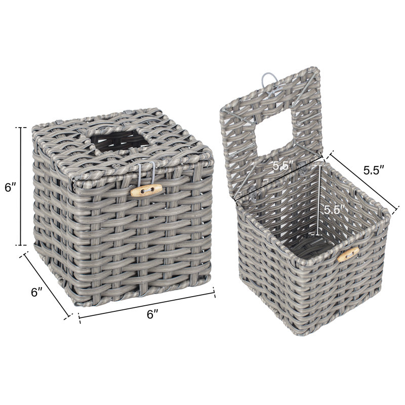 Algerine Square Wicker Tissue Box Cover, Gray