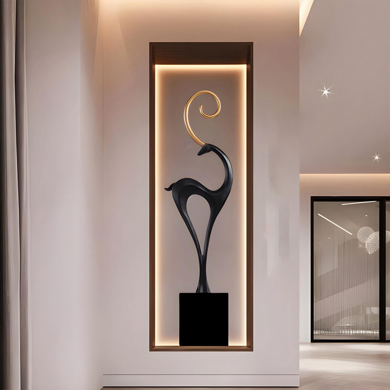 Sculpture de chevreuil abstraite haut de gamme 32,28 ", ornement de plancher de luxe pour entrée, console murale et console de salon