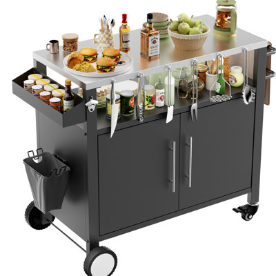 Outdoor Bar Cart With Enough Space For Propane Tanks And Grill Tools - Complete Your Setup, Black Bbq Spice Rack Storage Grilling Keep Everything Organized,