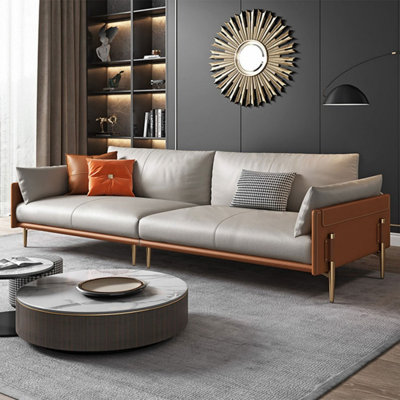 Canapé modulaire gris en cuir véritable
