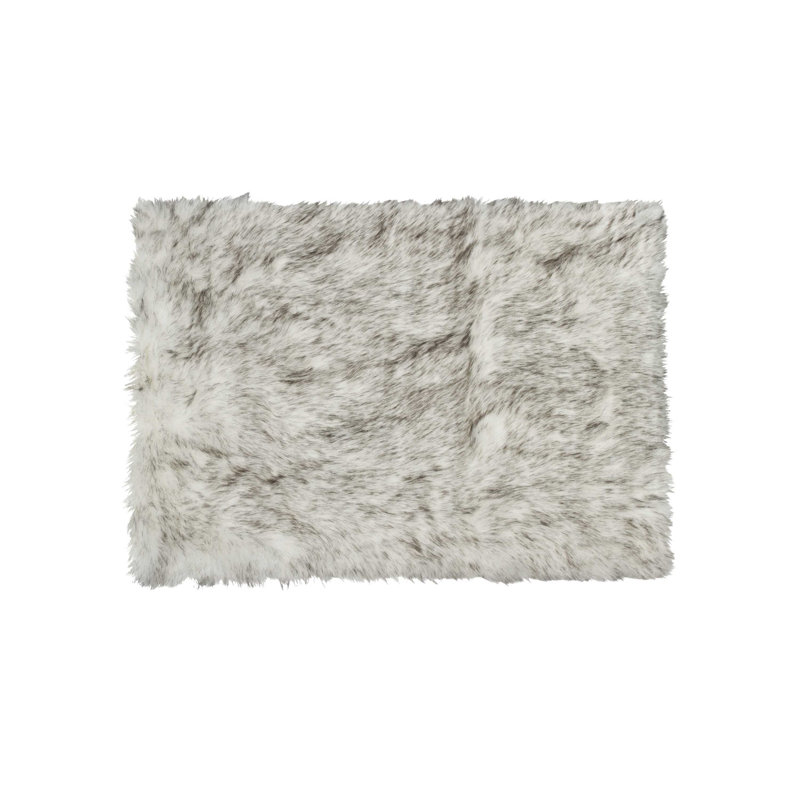 France Gray Faux Fur Area Rug, Rectangle 2' x 3'